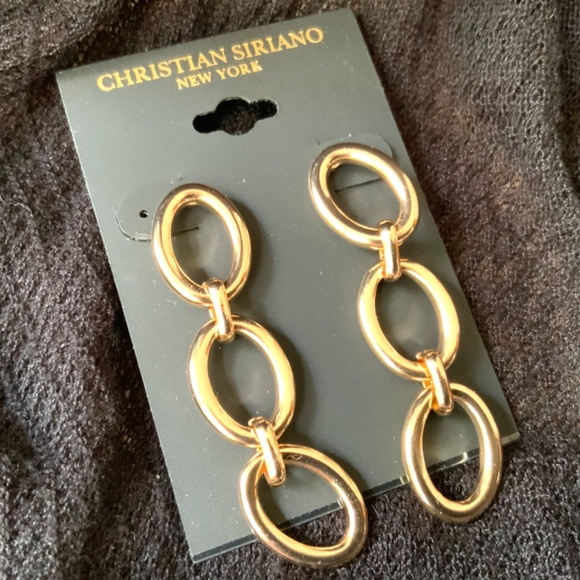 CHRISTIAN SIRIANO EARRINGS NWT⭐️ STUNNING GOLD TONE LINK CHAIN PIERCED DANGLE - Picture 7 of 14
